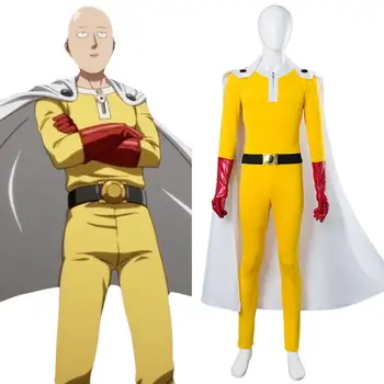 Anime Jeden Úder Muž, Cosplay Kostýmy Saitama Žltá Jumpsuit Biely Plášť Oblečenie Halloween Karneval Oblek