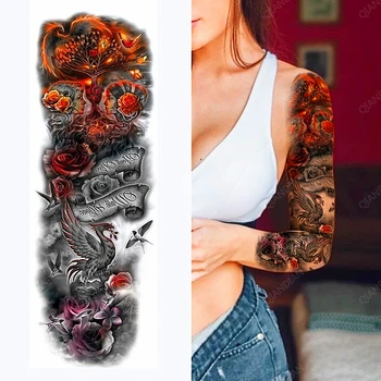 1pc Vtákov Phoenix Kvet Ruže Ženy Nepremokavé Dočasné Tetovanie Falošné Nálepky Tela Ruku Umenie Veľké Sexy Farebné Prenos Požiaru