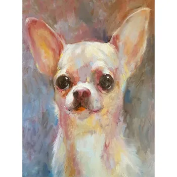 Plný Vrták Námestie Diamond Výšivka Biela Chihuahua Psa Diy Diamond Maľovanie Cross Stitch Vzor Šitie Umelecké Remeslá Domova