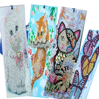5D DIY Špeciálne Tvarované Diamond Maľovanie Kože Záložku Mačka Diamond Výšivky Zvierat Plavidlá Strapec Knižnej Značky Pre Deti Darček