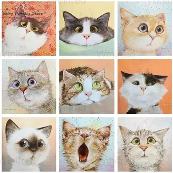 5D DIY Cute Cat Zvierat Cartoon Vzor Plnej Diamond Maľovanie Námestie Kolo Vŕtať Akryl Kamienky Mozaiky Domáce Dekorácie Darček