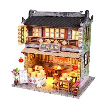 DIY Drevený domček pre bábiky Miniatúrny domček pre bábiky Ručné Čínskeho štýlu-Dom Stavebnica S Nábytkom Detí Doll House Hračka Pre Deti,
