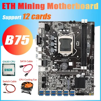 B75 ETH Ťažba Doske 12 PCIE Na USB+G1630 CPU+Chladiaci Ventilátor+Switch Kábel usb+SATA Kábel DDR3 MSATA LGA1155 Doska
