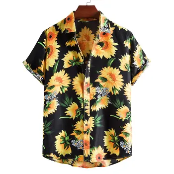 Slnečnica Tlač Pláži Aloha Košele Mužov 2022 Lete Slim Fit Krátky Rukáv Havajské Kvetinový Tričko Mužov Dovolenku Dovolenku Oblečenie XXL