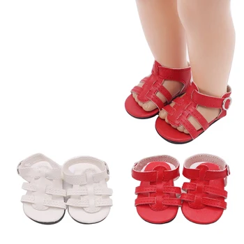 18-Palcové Dievčatá Bábiky Topánky Jednoduché Červené Sandále Americký Novorodenca White PU Obuv Detské Hračky pre 43 cm Baby Doll s119